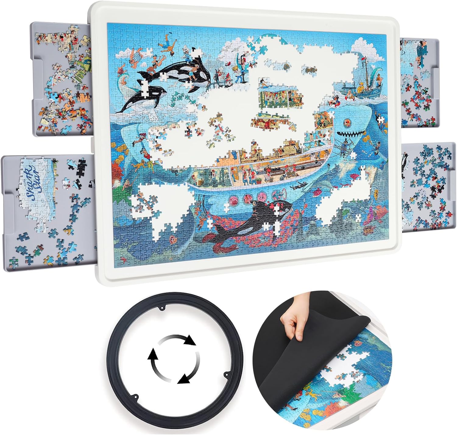 💥Rotating Plastic Puzzle Board with Drawers and Cover - Limited time deal