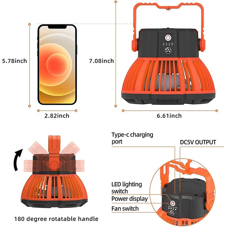 🌙🌙Portable Camping Fan with LED Lantern