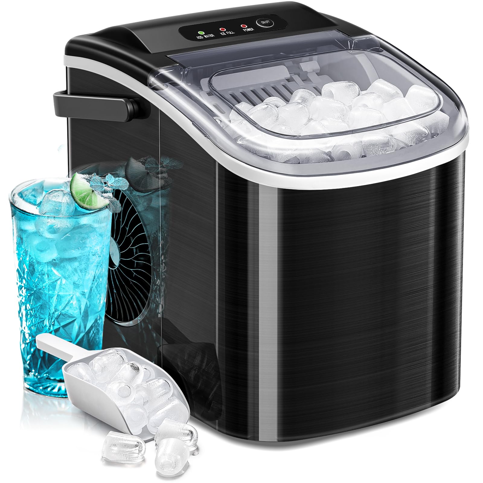 🛒Portable Ice Maker Machine with Handle,Self-Cleaning Ice Maker, 26Lbs/24H